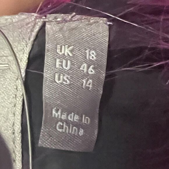 ASOS Faux Fur Coat Womens 14 Multicolor Maroon Pink Navy Long Plush Statement - Picture 7 of 10